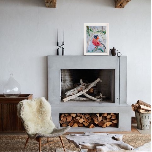 bullfinch panting Trees in winter watercolor 12x9” - Picture 9 of 10